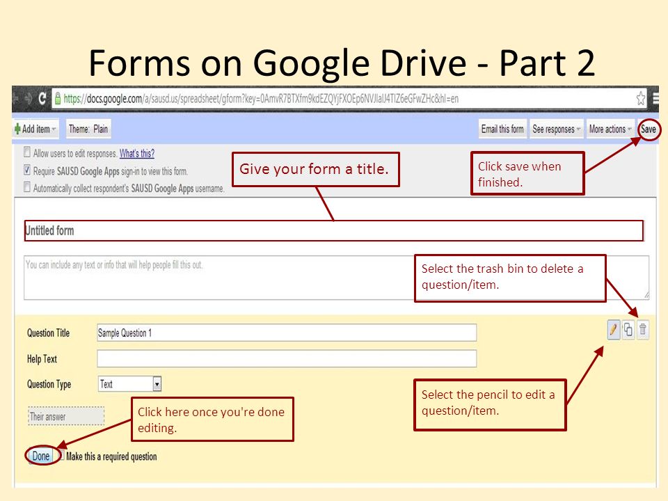 Forms on Google Drive - Part 2 Give your form a title.