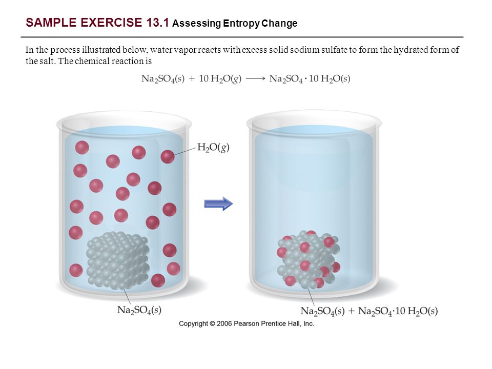 SAMPLE EXERCISE 13.1 Assessing Entropy Change In the process illustrated below, water vapor reacts with excess solid sodium sulfate to form the hydrated form of the salt.