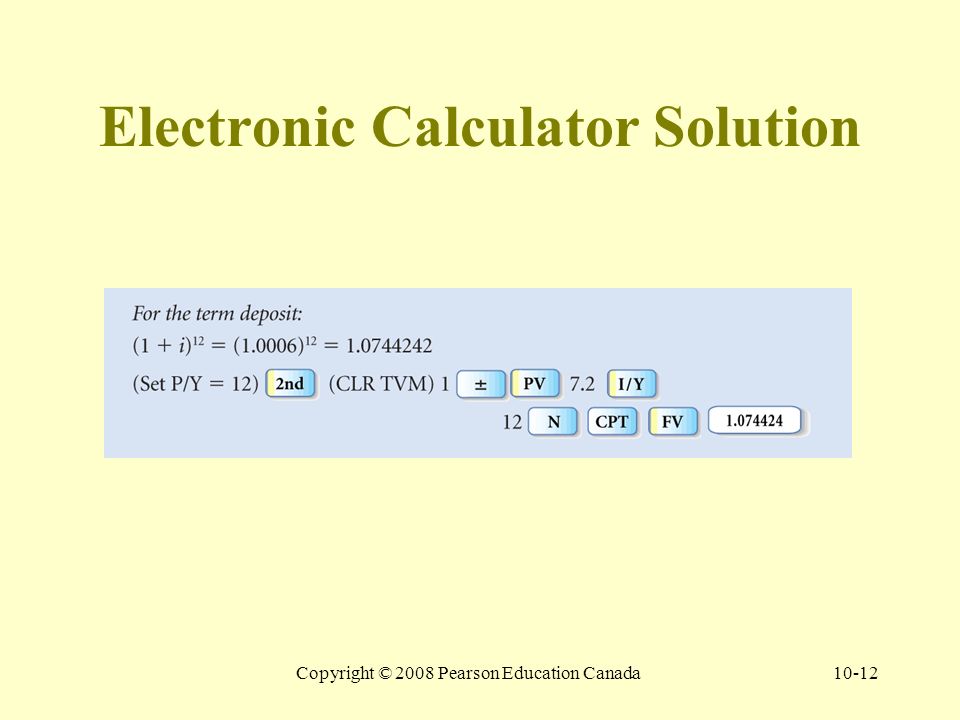 Copyright © 2008 Pearson Education Canada10-12 Electronic Calculator Solution