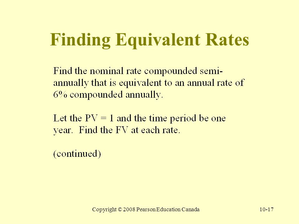 Copyright © 2008 Pearson Education Canada10-17 Finding Equivalent Rates