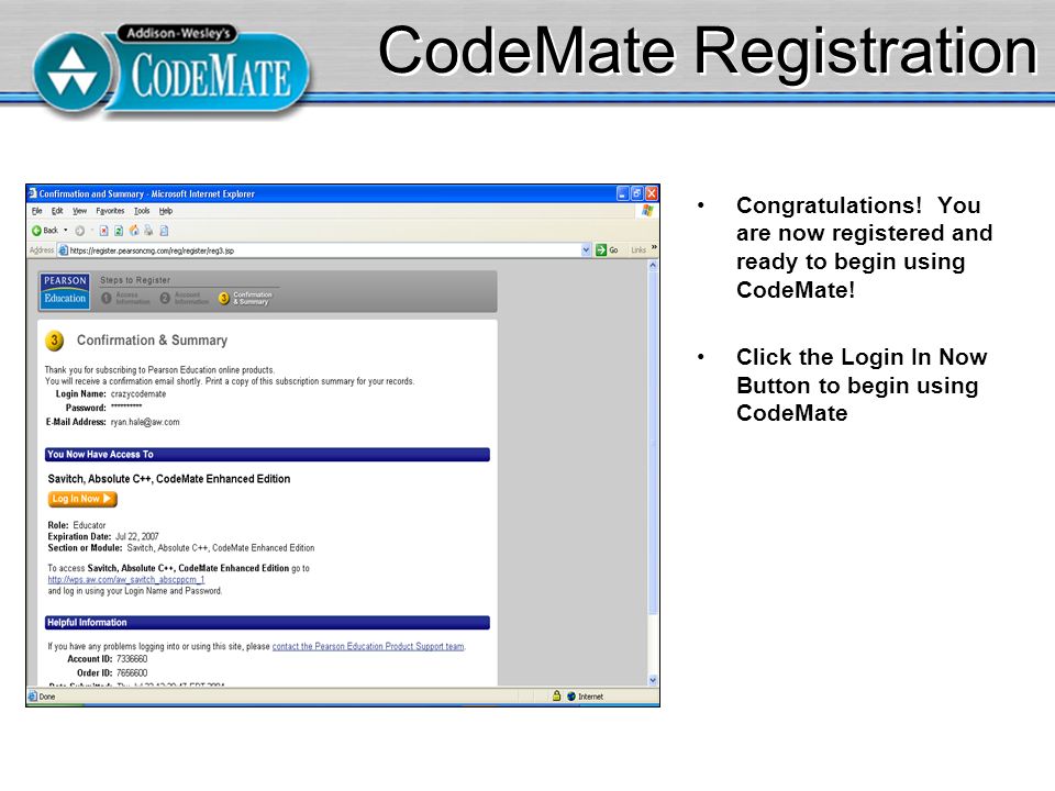 CodeMate Registration Congratulations. You are now registered and ready to begin using CodeMate.