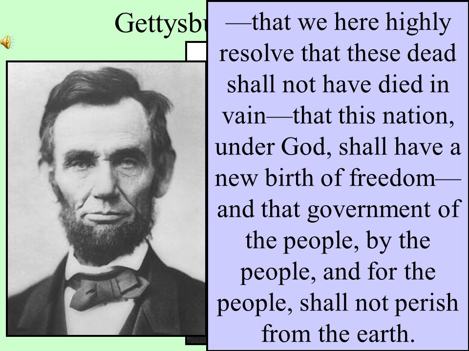 Gettysburg Address Four score and seven years ago our forefathers brought forth on this continent, a new nation, conceived in Liberty, and dedicated to the proposition that all men are created equal.