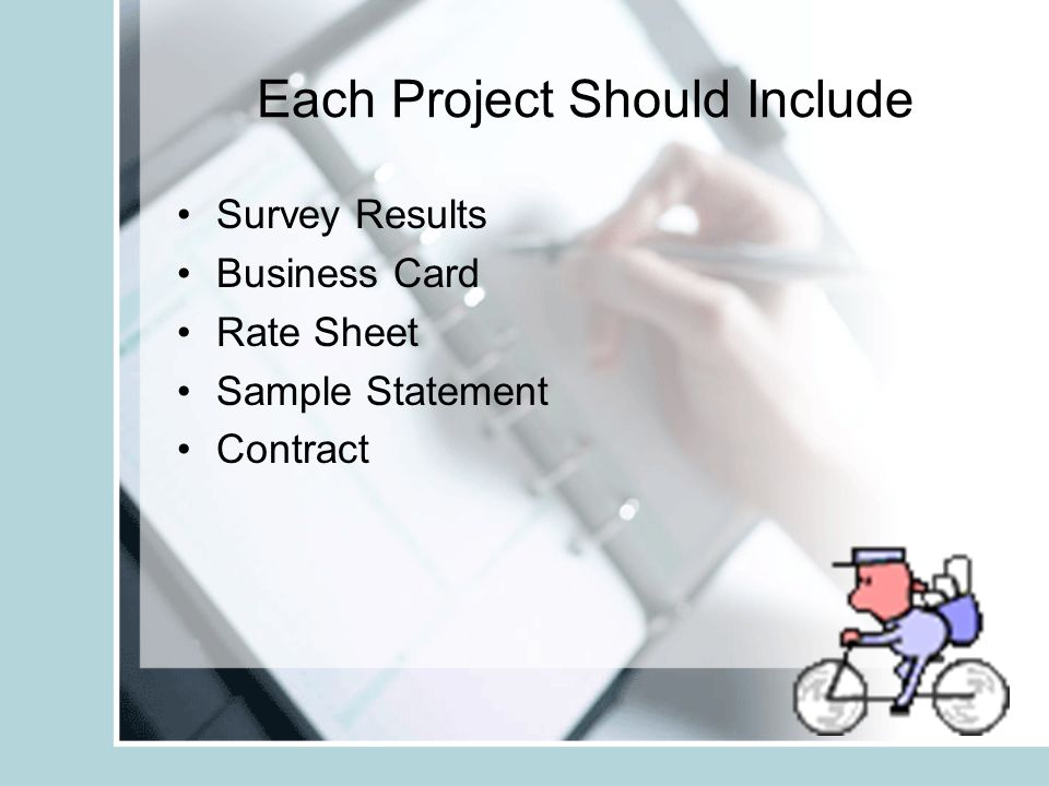 Each Project Should Include Survey Results Business Card Rate Sheet Sample Statement Contract