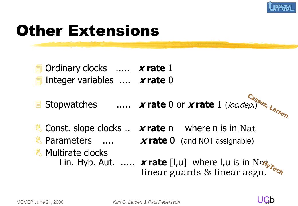 MOVEP June 21, 2000Kim G. Larsen & Paul Pettersson UCb 19 Other Extensions 4Ordinary clocks.....