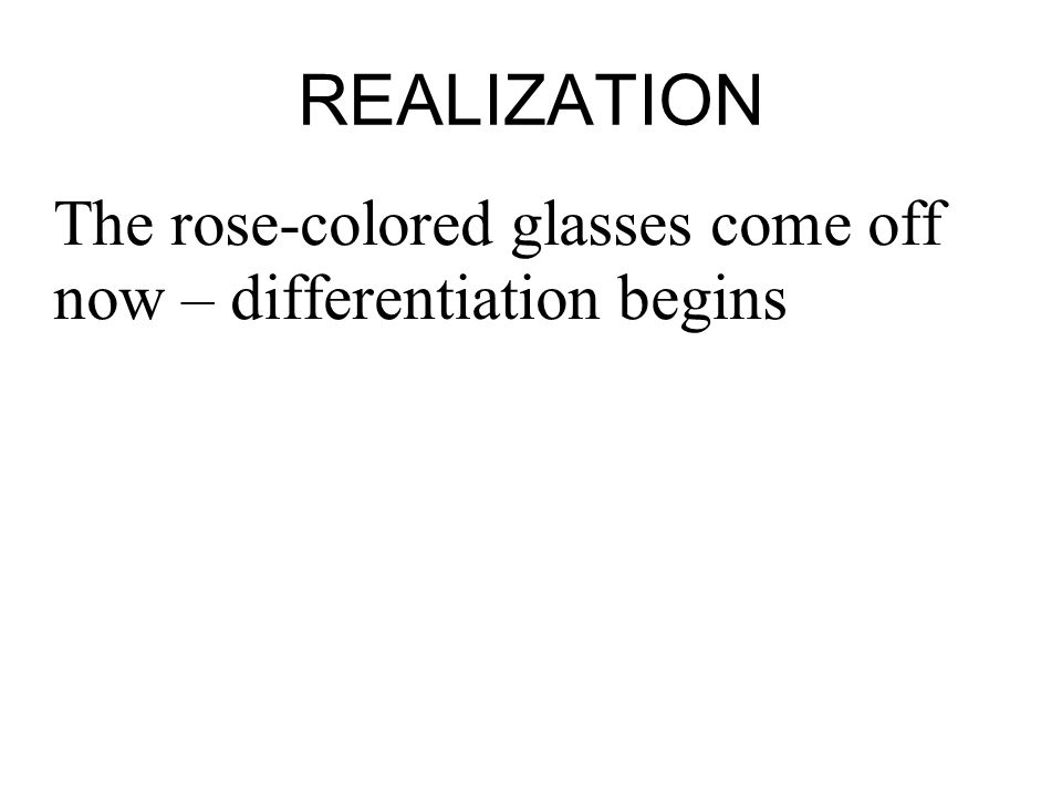 REALIZATION The rose-colored glasses come off now – differentiation begins