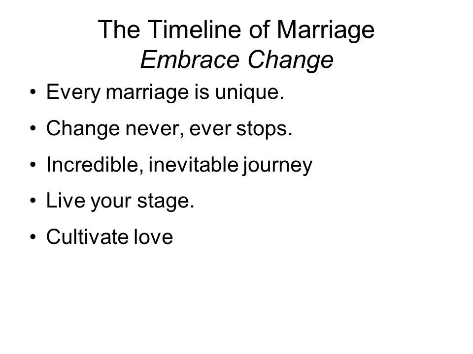The Timeline of Marriage Embrace Change Every marriage is unique.