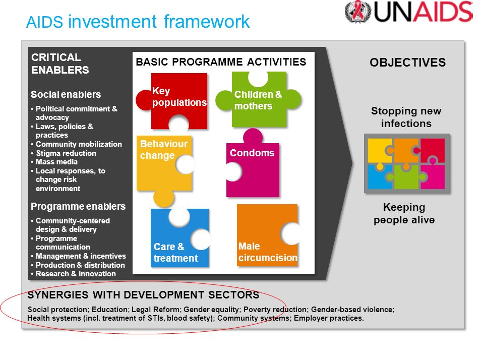 AIDS investment framework SYNERGIES WITH DEVELOPMENT SECTORS Social protection; Education; Legal Reform; Gender equality; Poverty reduction; Gender-based violence; Health systems (incl.