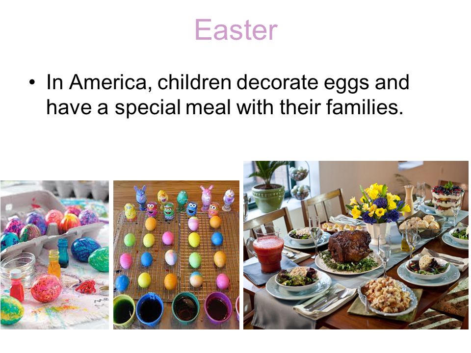 Easter In America, children decorate eggs and have a special meal with their families.