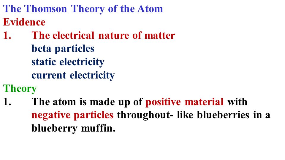 The Thomson Theory of the Atom Evidence 1.