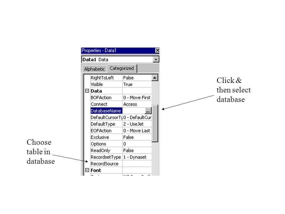 Click & then select database Choose table in database