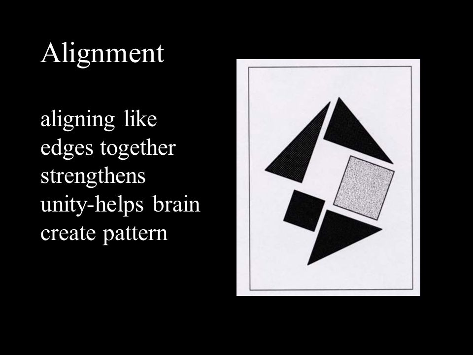 Alignment aligning like edges together strengthens unity-helps brain create pattern