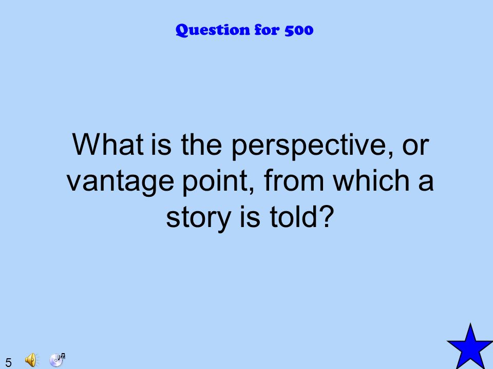 5 Question for 500 What is the perspective, or vantage point, from which a story is told