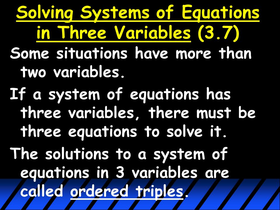 When solving systems of equations algebraically, it is not as easy to see when there is no solution or when there are infinite solutions.