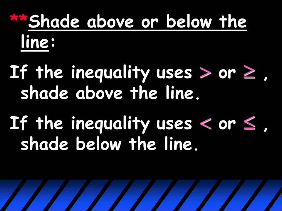 *Graph the boundary line: The boundary line will be either a solid line or a dotted line.