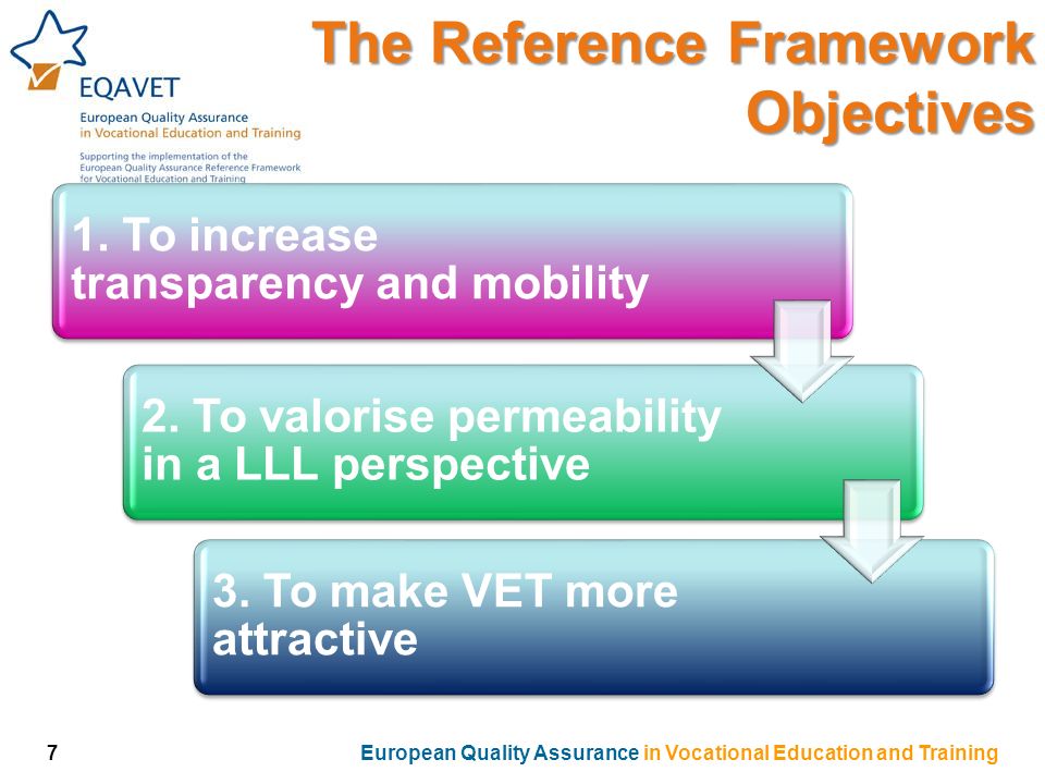 1. To increase transparency and mobility 2. To valorise permeability in a LLL perspective 3.