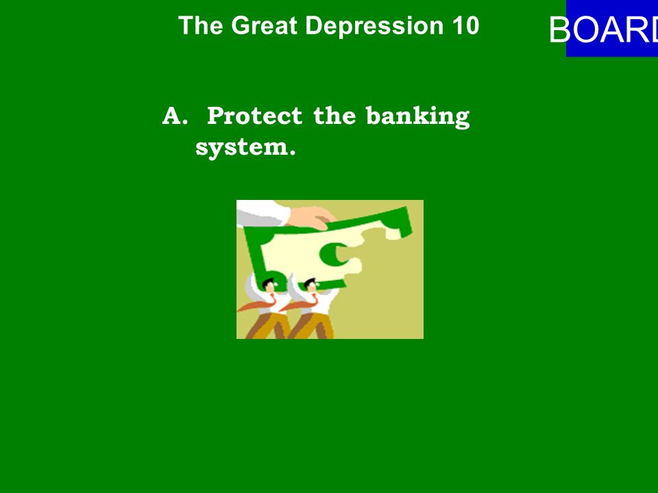 The Great Depression 10 ANSWER The Federal Reserve System failed to -- A.