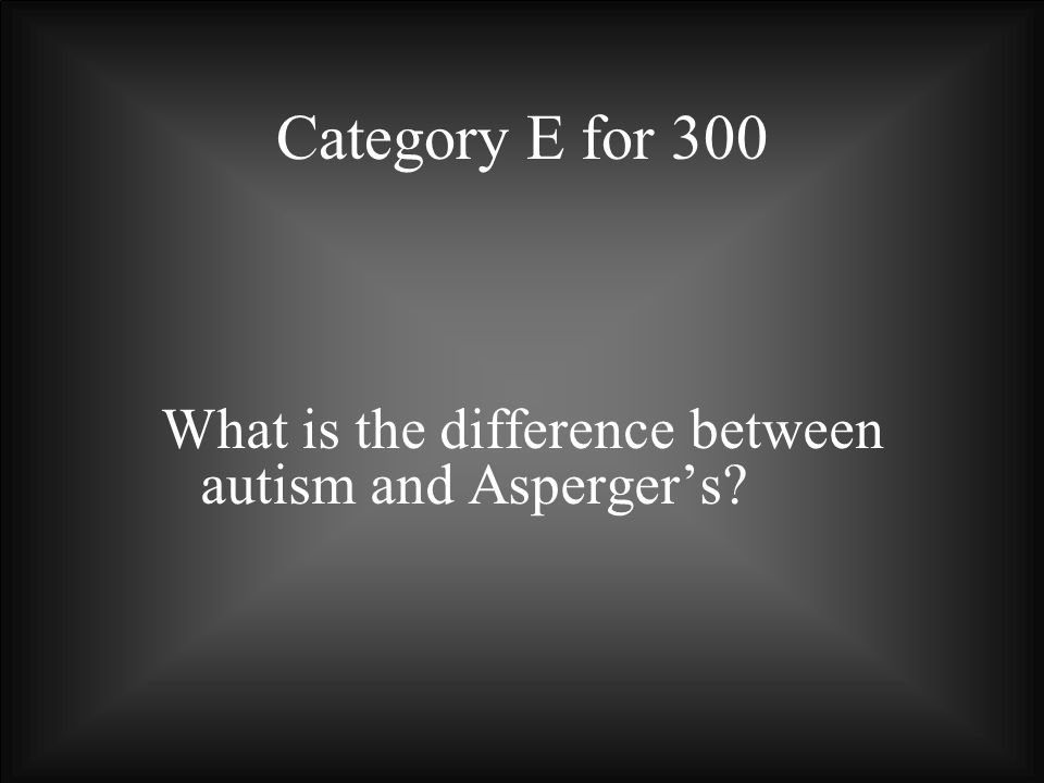 Category E for 300 What is the difference between autism and Asperger’s