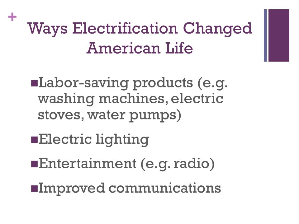 + Ways Electrification Changed American Life Labor-saving products (e.g.
