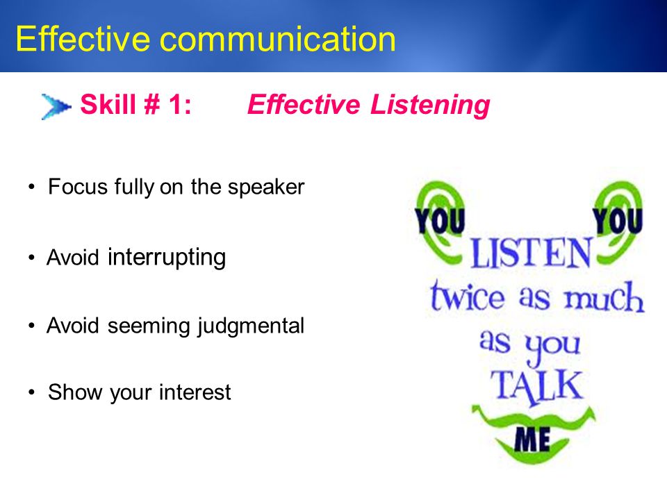 Medic-Unity ® Effective communication 23 Skill # 1: Effective Listening Focus fully on the speaker Avoid interrupting Avoid seeming judgmental Show your interest