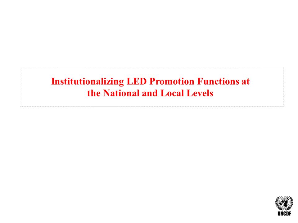 Institutionalizing LED Promotion Functions at the National and Local Levels