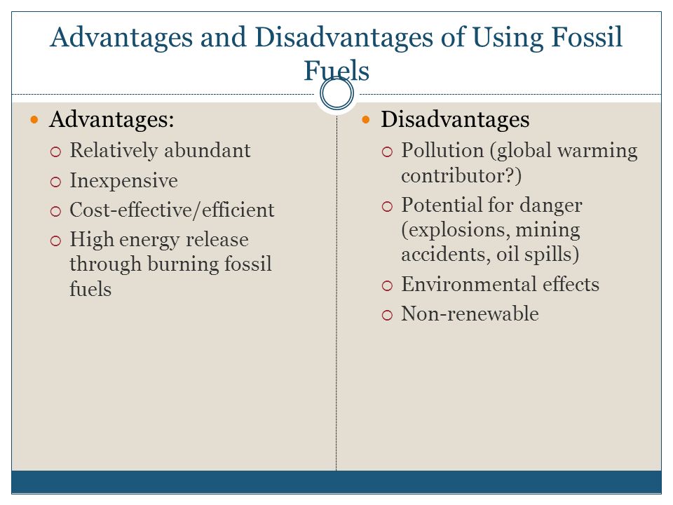 fossil energy advantages and disadvantages