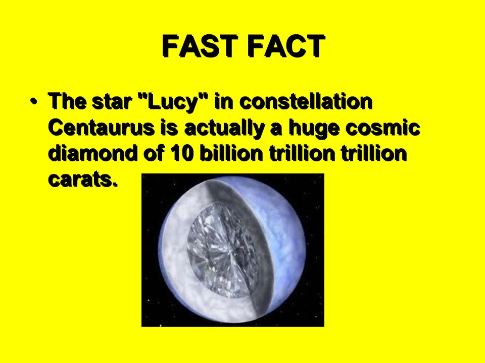 FAST FACT The star Lucy in constellation Centaurus is actually a huge cosmic diamond of 10 billion trillion trillion carats.