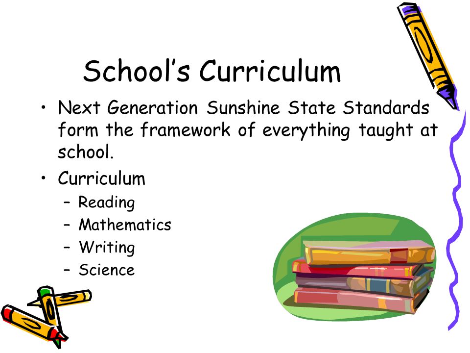 School’s Curriculum Next Generation Sunshine State Standards form the framework of everything taught at school.