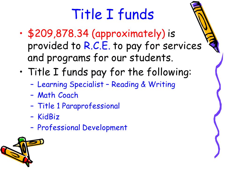 Title I funds $209, (approximately) is provided to R.C.E.