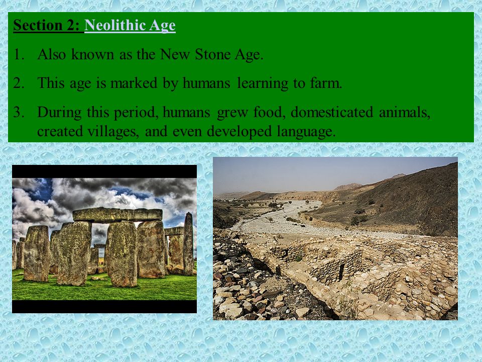 Section 2: Neolithic AgeNeolithic Age 1.Also known as the New Stone Age.