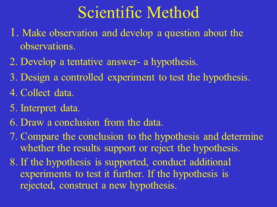 Scientific Method 1. Make observation and develop a question about the observations.