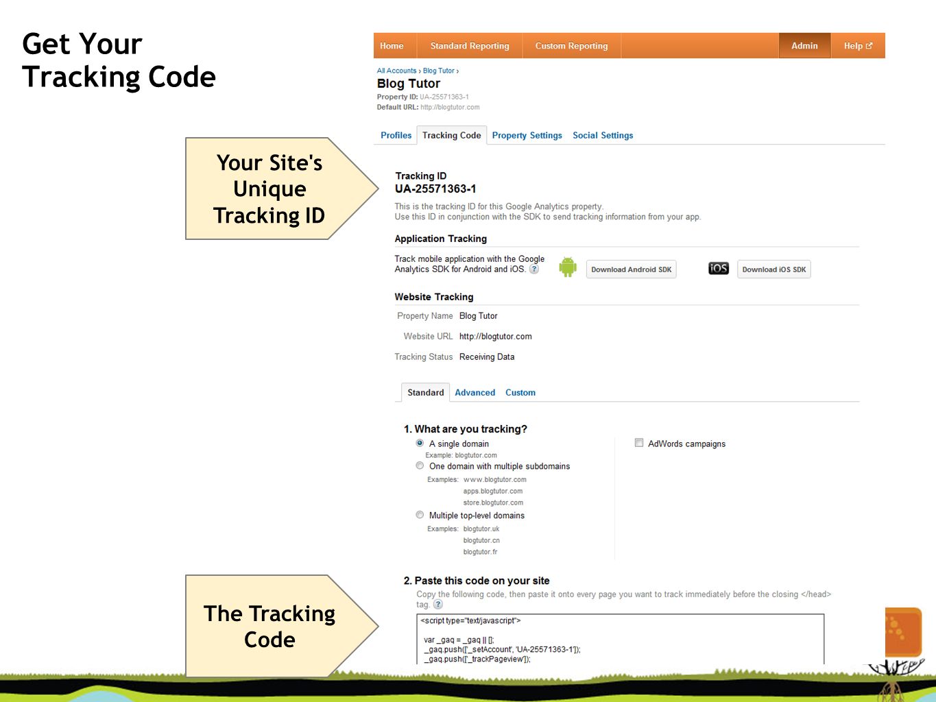 Get Your Tracking Code Your Site s Unique Tracking ID The Tracking Code