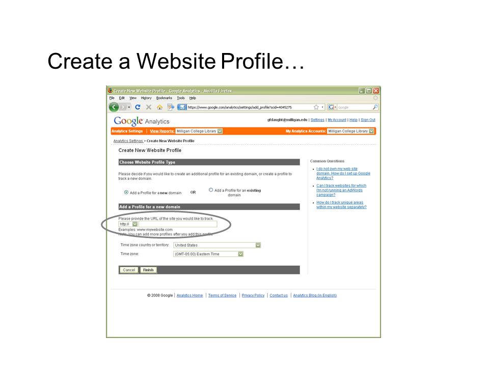 Create a Website Profile…