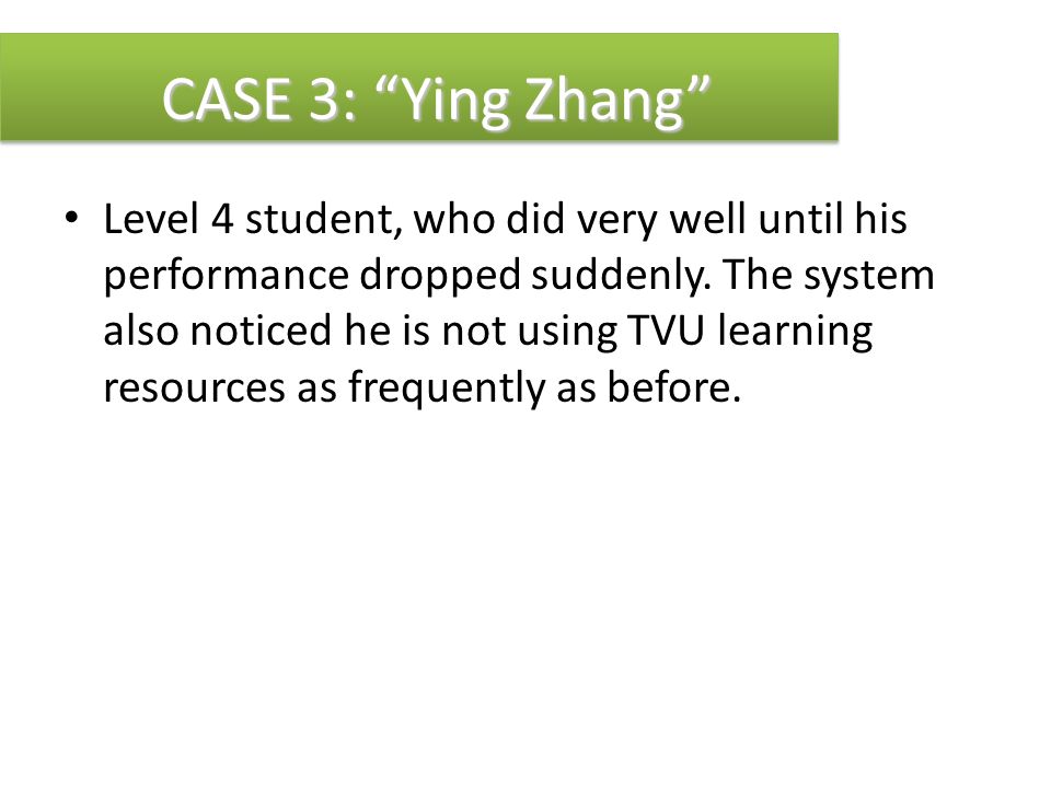CASE 3: Ying Zhang Level 4 student, who did very well until his performance dropped suddenly.