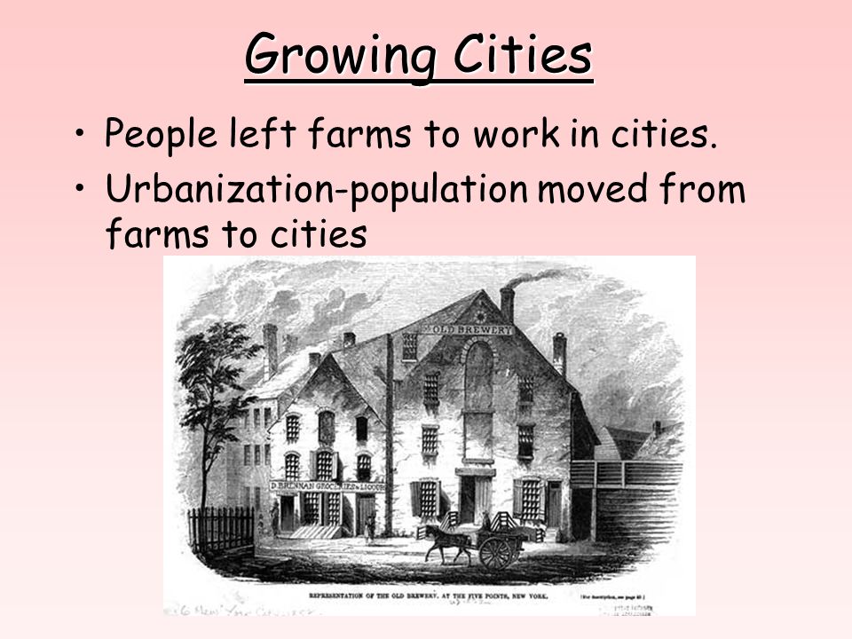 Growing Cities People left farms to work in cities.
