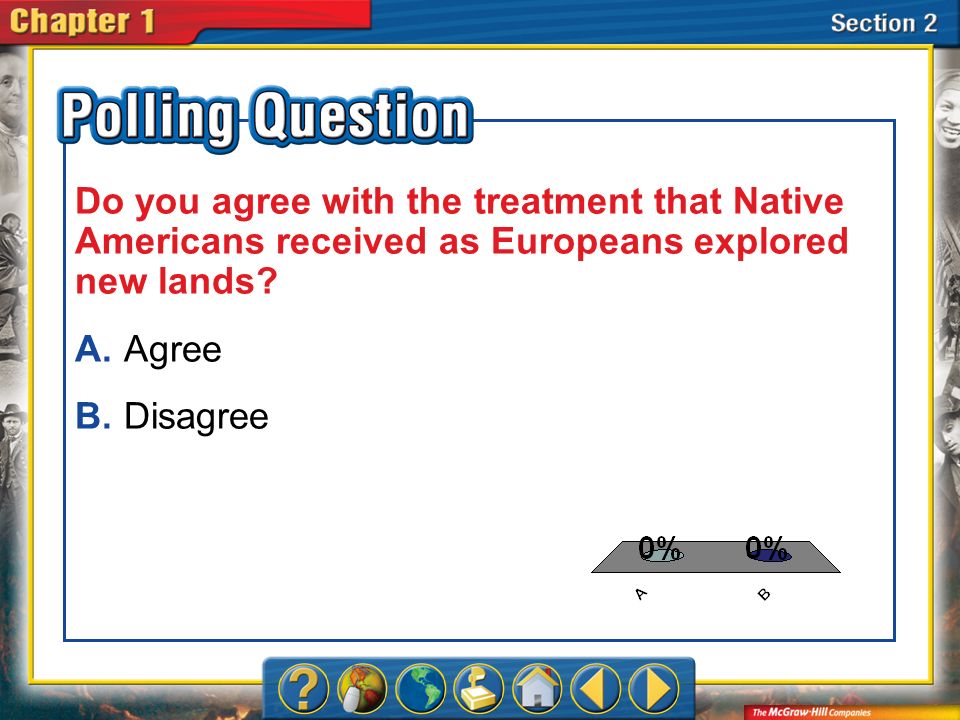 A.A B.B Section 2-Polling Question Do you agree with the treatment that Native Americans received as Europeans explored new lands.