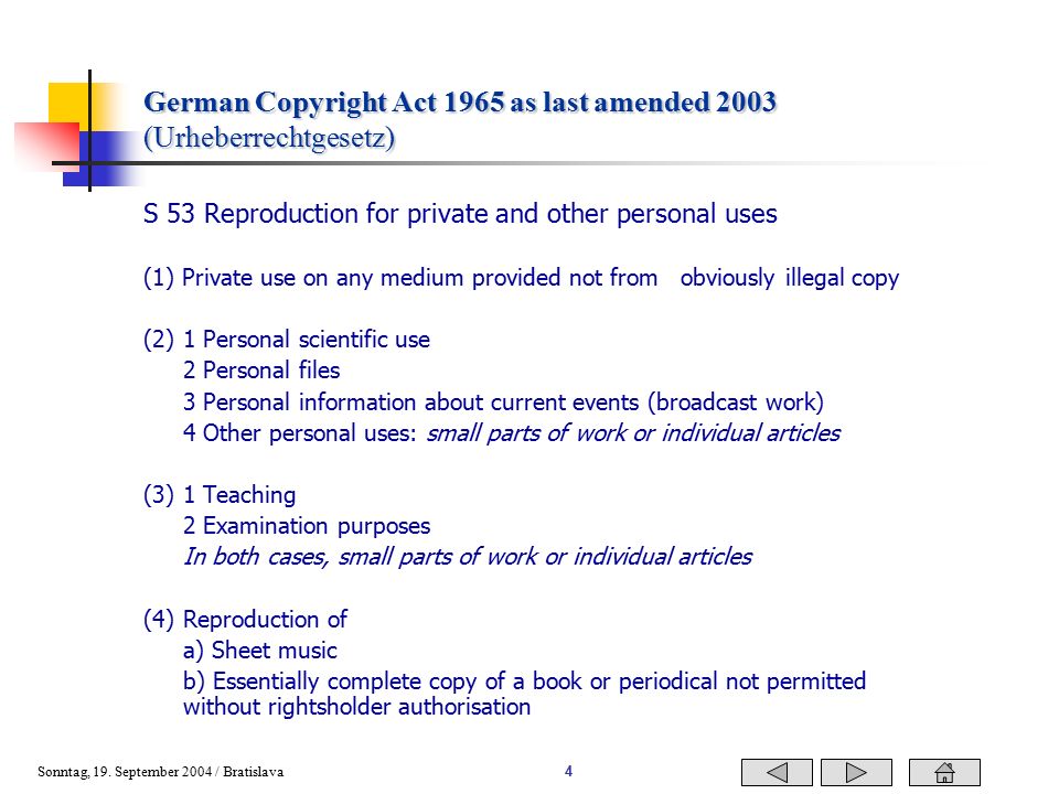 Sonntag, 19. September 2004 / Bratislava 2 The German Levy System  Introduction Legal Licences in Germany Levy Systems in Germany Distribution  of Levy. - ppt download