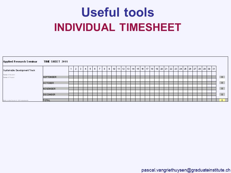 Useful tools INDIVIDUAL TIMESHEET