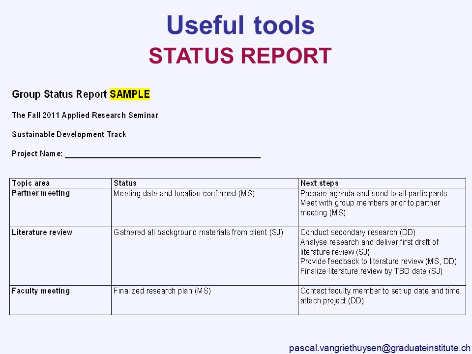 Useful tools STATUS REPORT