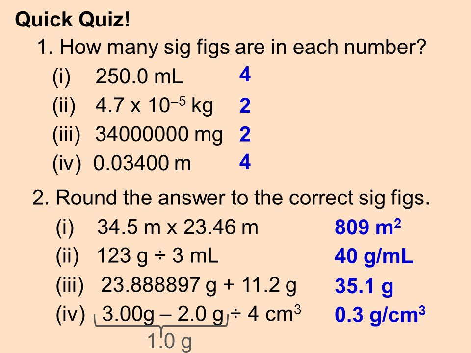 1. How many sig figs are in each number.