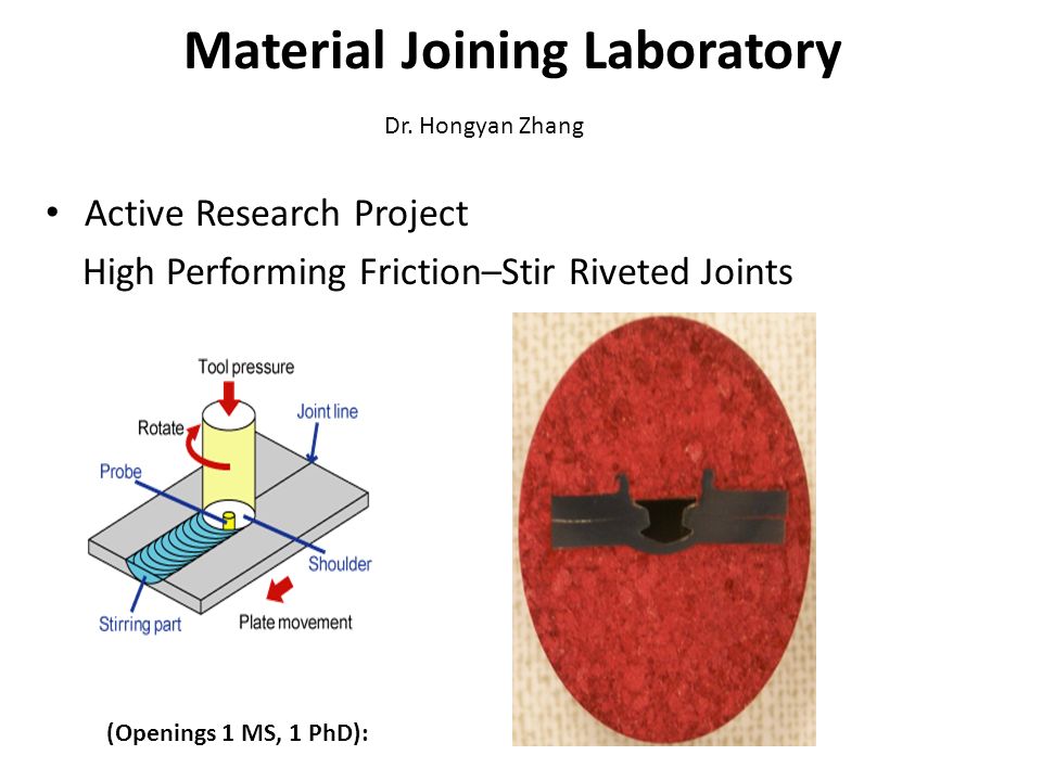 Material Joining Laboratory Active Research Project High Performing Friction–Stir Riveted Joints Dr.