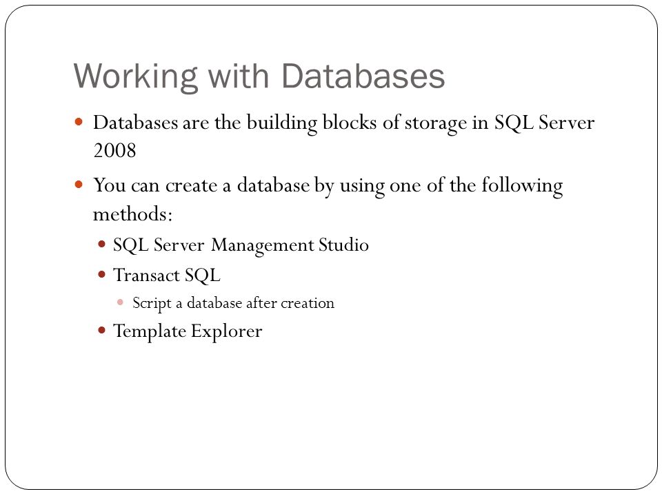 Learningcomputer.com SQL Server Working with Databases. - ppt download