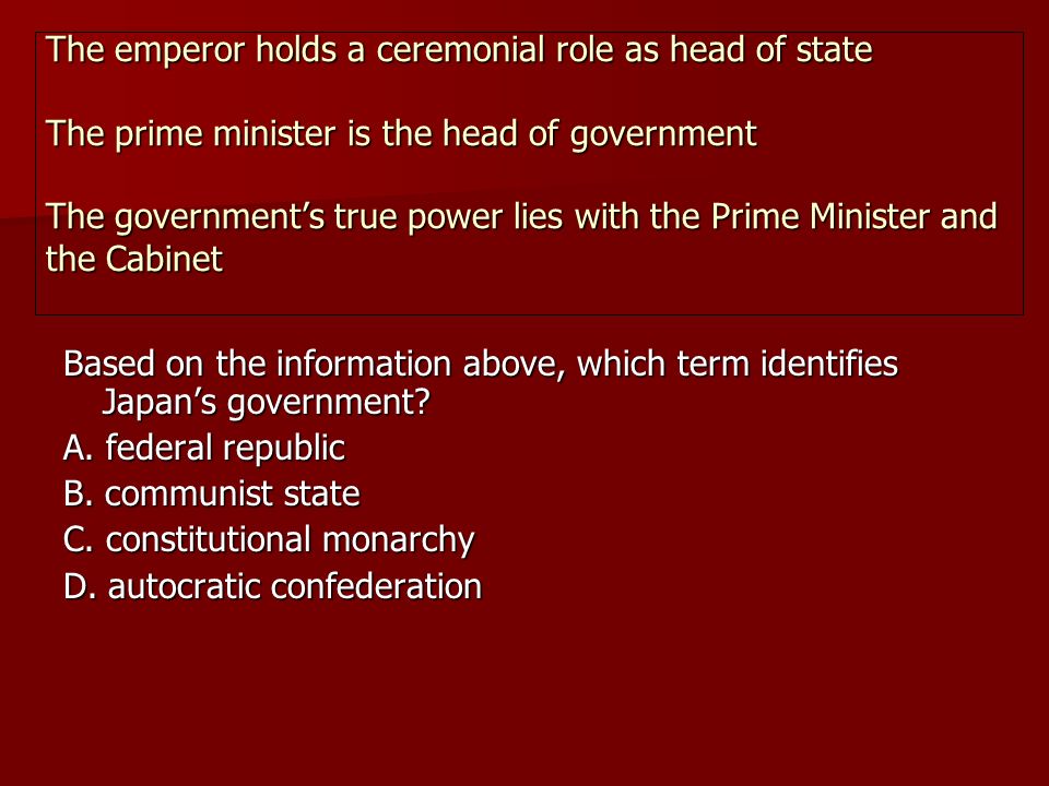 Based on the information above, which term identifies Japan’s government.