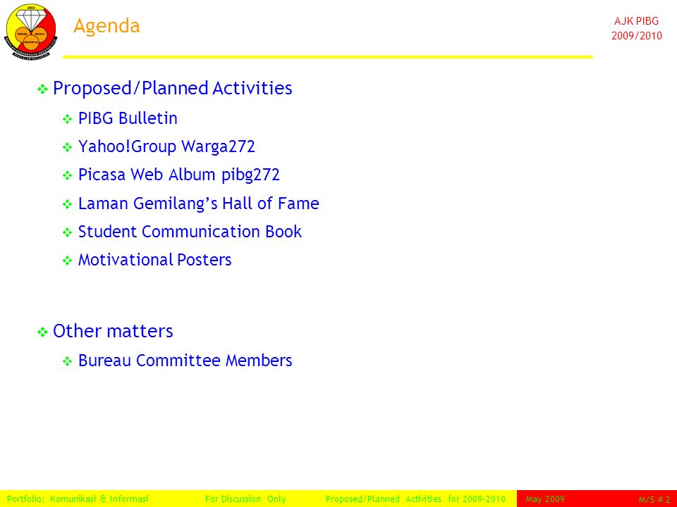 Ajk Pibg 2009 2010 Portfolio Komunikasi Informasi Proposed Planned Activities For Muhadzir B Abdul Majid Ppt Download