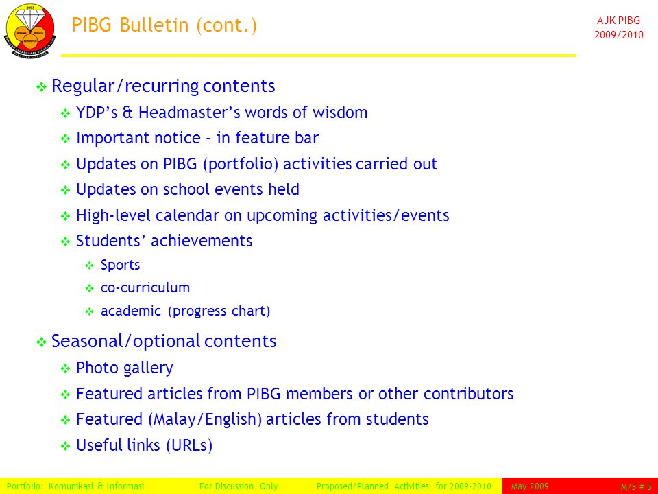 Ajk Pibg 2009 2010 Portfolio Komunikasi Informasi Proposed Planned Activities For Muhadzir B Abdul Majid Ppt Download