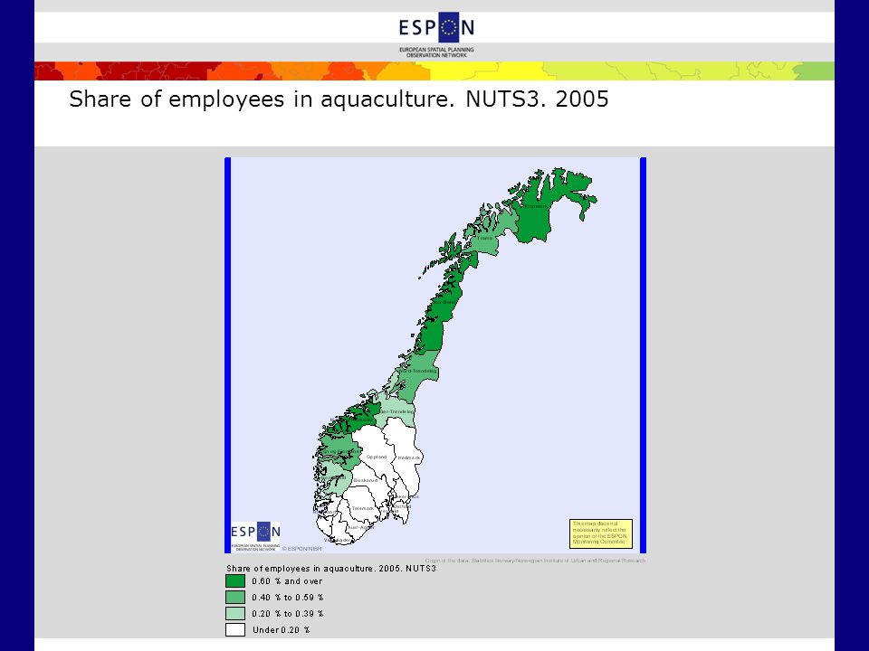 Share of employees in aquaculture. NUTS