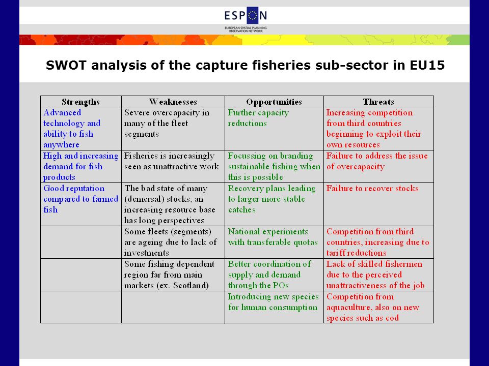 SWOT analysis of the capture fisheries sub-sector in EU15