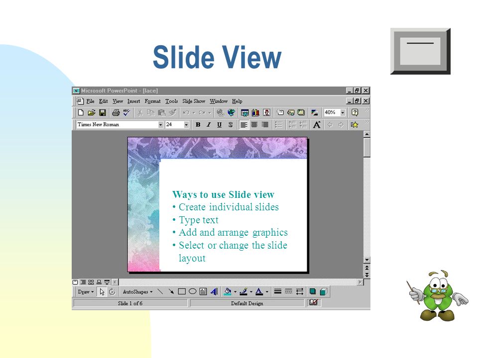 Slide View Outline View Slide Sorter View Notes Page View Slide Show View Presentation Views