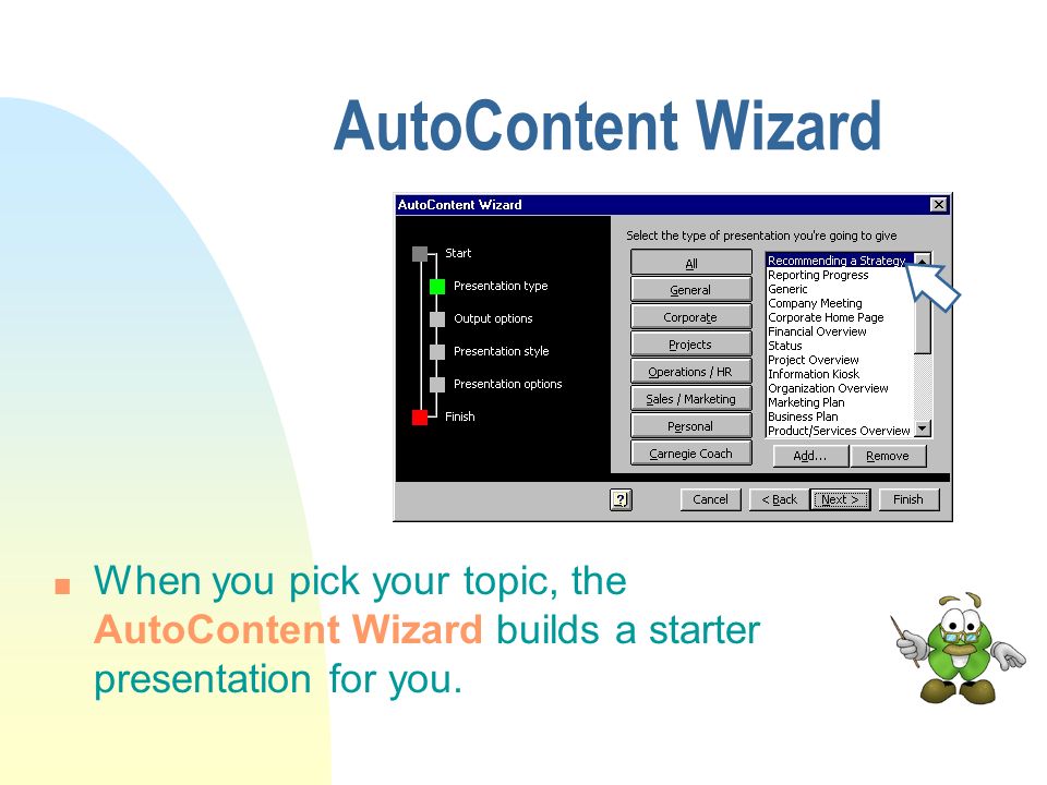 … then select the AutoContent Wizard on the presentations tab.