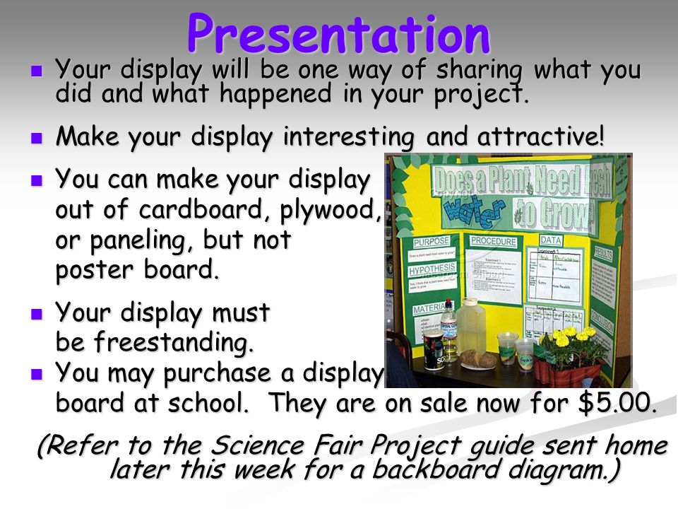Presentation Your display will be one way of sharing what you did and what happened in your project.