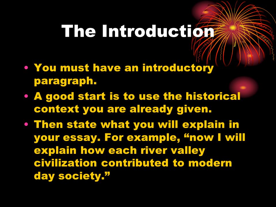 The Introduction You must have an introductory paragraph.